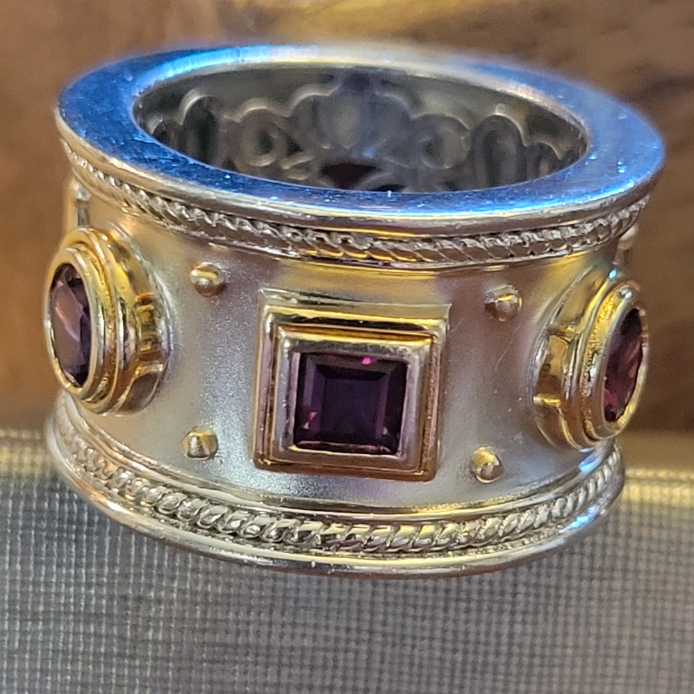 Elegant Silver and Gold Ring with Purple Accents